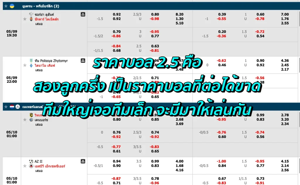 ราคาบอล 2.5 คือ