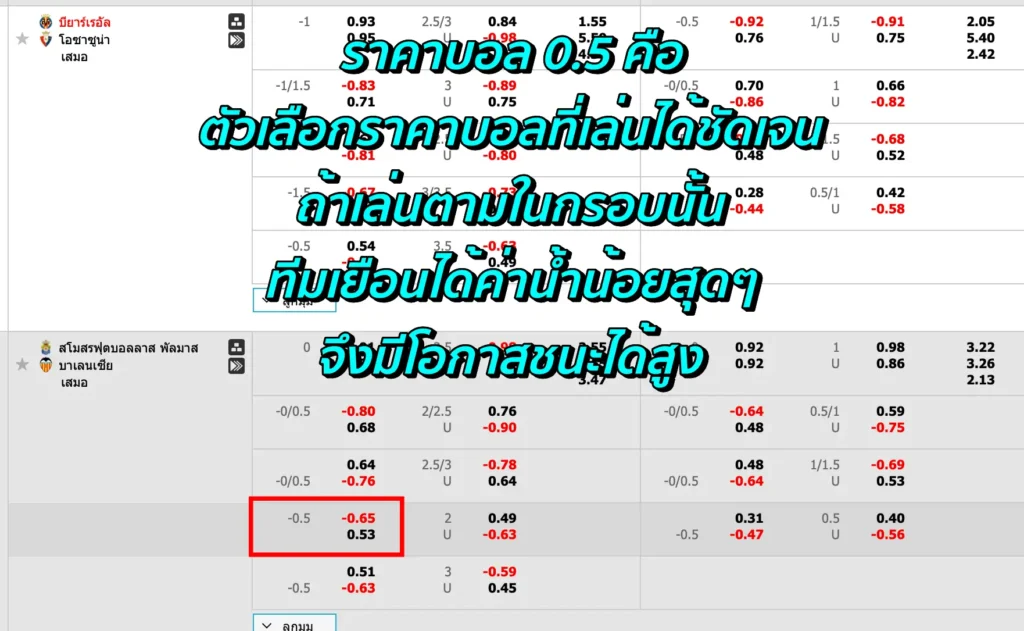 ราคาบอล 0.5 คือ
